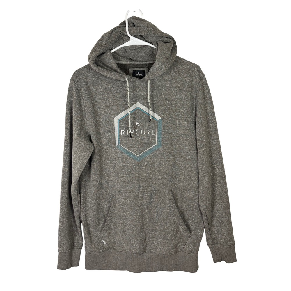 Rip Curl Mens Graphic Logo Pullover Hoodie Heather Charcoal Grey Size Medium